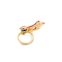 Red Coral Crystal-Embellished Cocktail Ring for Women