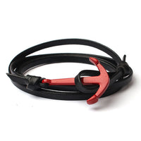 New Stylish Red Anchor Multilayer Leather Bracelet For Men Fashion Leather Chain 75cm Anchor Bracelets