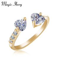 Double Heart Full of Drilling Shaped Zircon Ring For Women