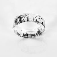 Flower Black And White View Bird Tree Hand-Dried Flower Ring