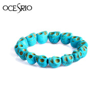 Handmade Skeleton Blue Stone Beads Elastic Bracelet for Women