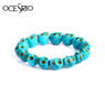 Handmade Skeleton Blue Stone Beads Elastic Bracelet for Women