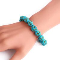 Handmade Skeleton Blue Stone Beads Elastic Bracelet for Women