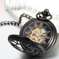 Black See Though Face Retro Vintage Pendant Pocket Watch - sparklingselections