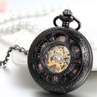 Black See Though Face Retro Vintage Pendant Pocket Watch - sparklingselections