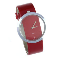 PU Leather Transparent Dial Analog Quartz Wrist Watch for Women