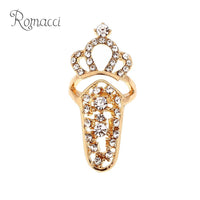 Bowknot Crown Crystal Finger Art Nail Ring for Women