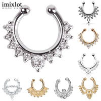 Crystal Gold Faux Piercing Fake Septum Nose Rings