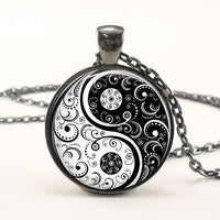 Black White Gothic Yin Yang Necklace - sparklingselections