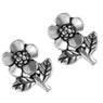 Womens Antique Silver Stainless Steel Flower Stud Earrings
