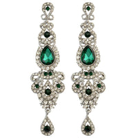 Green Crystal Metal Bridal Long Earrings - sparklingselections
