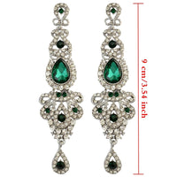 Green Crystal Metal Bridal Long Earrings - sparklingselections