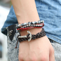 Hand Made Braided Wrap Genuine Leather Beads Bracelet For Men