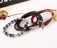 Hand Made Braided Wrap Genuine Leather Beads Bracelet For Men