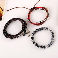 Hand Made Braided Wrap Genuine Leather Beads Bracelet For Men