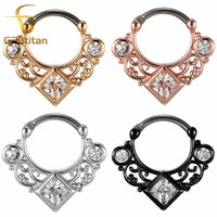 CZ Titanium Pole Septum Clicker Ring Nose Rings