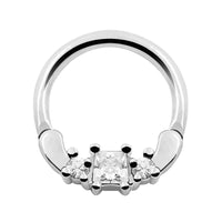 Stainless Steel Inlay White Quartet Zirconia Nose Rings