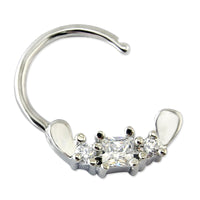 Stainless Steel Inlay White Quartet Zirconia Nose Rings