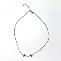 Simple Imitation Pearls Silver Double Birds Necklace for Women - sparklingselections