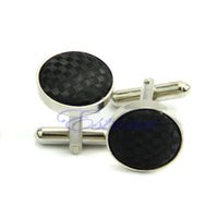 Vintage French Solid color grid Round Men's Cuff Links