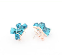 Blue Multi Ling Angle Gem Women's Ear Studs Luxury Blue Crystals Trendy Daily Use Earrings Jewelry