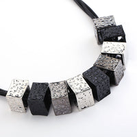 Black Geometric Metal Mix Color Rope Chain Necklace