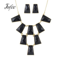 Black Acrylic Geometric Collar Statement Necklace and Stud Earrings