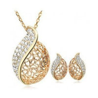 Austrian Crystal Necklace Earring Hollow Wedding Jewelry Sets