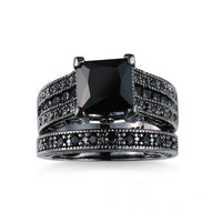 Vintage Cubic Zirconia Two Band Black Rings
