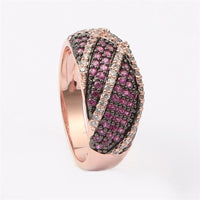 Geometric Rose Gold CZ Stripe Wedding Rings for Women