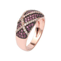 Geometric Rose Gold CZ Stripe Wedding Rings for Women