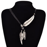 Leaves Sweater Chain Rope Feather Pattern Women Pendant Necklace - sparklingselections