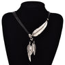 Leaves Sweater Chain Rope Feather Pattern Women Pendant Necklace