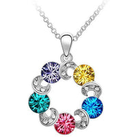 new Women Multi Rainbow Circle Charm Pendant Necklace - sparklingselections