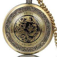 Bronze Angling Quartz Antique Dragon Pocket Watch 24 Skeleton Men's Steam Pocket Quartz Watch For Travel - sparklingselections