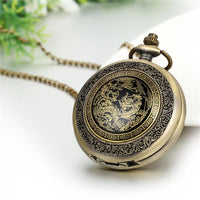 Bronze Angling Quartz Antique Dragon Pocket Watch 24 Skeleton Men's Steam Pocket Quartz Watch For Travel - sparklingselections