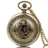 Bronze Angling Quartz Antique Dragon Pocket Watch 24 Skeleton Men's Steam Pocket Quartz Watch For Travel - sparklingselections