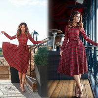 new autumn red plaid long sleeve mini dress for women size sml - sparklingselections