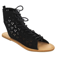Women Perforated Lace Up Flat Ankle Sandals - sparklingselections