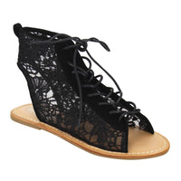 Women  Floral Lace up flat Ankle Sandals - sparklingselections