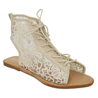 Women Floral Lace up flat Ankle Sandals - sparklingselections