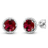 Women Red Created 14K Platinum Ruby Stud Earrings