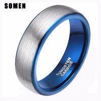 8mm Men's Brushed Silver Tungsten Carbide Ring Blue Inlay Women Wedding Band Male Fashion Jewelry Anel Engagement Mood Ring - sparklingselections