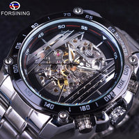 Transparent Skeleton Dial Silver Stainless Steel Mens Watches - sparklingselections