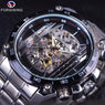 Transparent Skeleton Dial Silver Stainless Steel Mens Watches