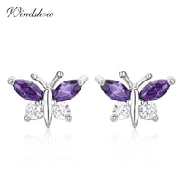 Sterling Silver Butterfly Purple Stud Earrings For Women - sparklingselections