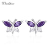 Sterling Silver Butterfly Purple Stud Earrings For Women