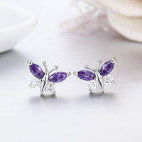 Sterling Silver Butterfly Purple Stud Earrings For Women - sparklingselections