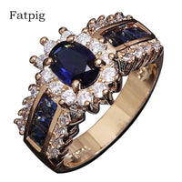 Gold Blue Zircon Crystal Stone Rings for Women - sparklingselections