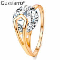 Gold-Color Clear Round Cubic Zirconia Ring for Women - sparklingselections